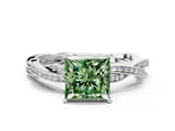 White gold Fancy Green Princess  Solitaire Twisted Pave Diamond Ring with Four-Prong Setting_140