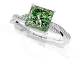 White gold Fancy Green Princess  Solitaire Twisted Pave Diamond Ring with Four-Prong Setting_141