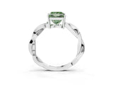 White gold Fancy Green Princess  Solitaire Twisted Pave Diamond Ring with Four-Prong Setting_142