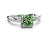 White gold Fancy Green Princess  Solitaire Twisted Pave Diamond Ring with Four-Prong Setting_25