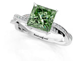 White gold Fancy Green Princess  Solitaire Twisted Pave Diamond Ring with Four-Prong Setting_26