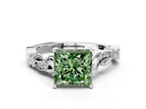 White gold Fancy Green Princess  Solitaire Vine Band with Milgrain Prong Setting_3