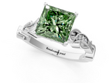 White gold Fancy Green Princess  Solitaire Vine Band with Milgrain Prong Setting_4
