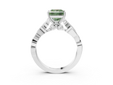 White gold Fancy Green Princess  Solitaire Vine Band with Milgrain Prong Setting_6