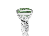 White gold Fancy Green Princess  Solitaire Vine Band with Milgrain Prong Setting_8