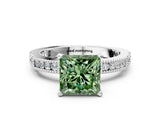 White gold Fancy Green Princess  Solitaire with Pavé Band and Four-Prong Setting_29