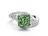 White gold Fancy Green Princess  Solitaire with Pavé Twist Band and Four-Prong Setting