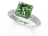 White gold Fancy Green Princess  Solitaire with Pave Band and Four-Prong Setting_4