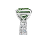 White gold Fancy Green Princess  Solitaire with Pave Band and Four-Prong Setting_8