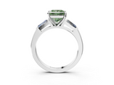 White gold Fancy Green Princess  Solitaire with Tapered Baguette Side Stones on a Classic Band with Four-Prong Setting_3