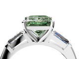 White gold Fancy Green Princess  Solitaire with Tapered Baguette Side Stones on a Classic Band with Four-Prong Setting_4