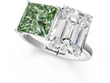 White gold Fancy Green Princess  and Emerald Cut Toi Moi Ring with Prong Setting_30