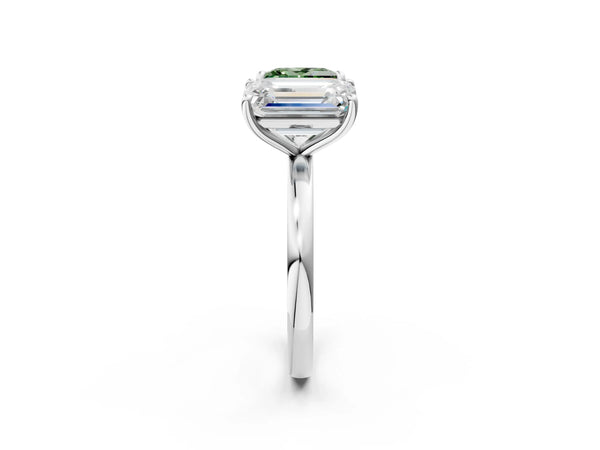 Platinum Fancy Green Princess  and Emerald Cut Toi Moi Ring with Prong Setting