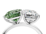 White gold Fancy Green Princess  and Emerald Cut Toi Moi Ring with Prong Setting_33