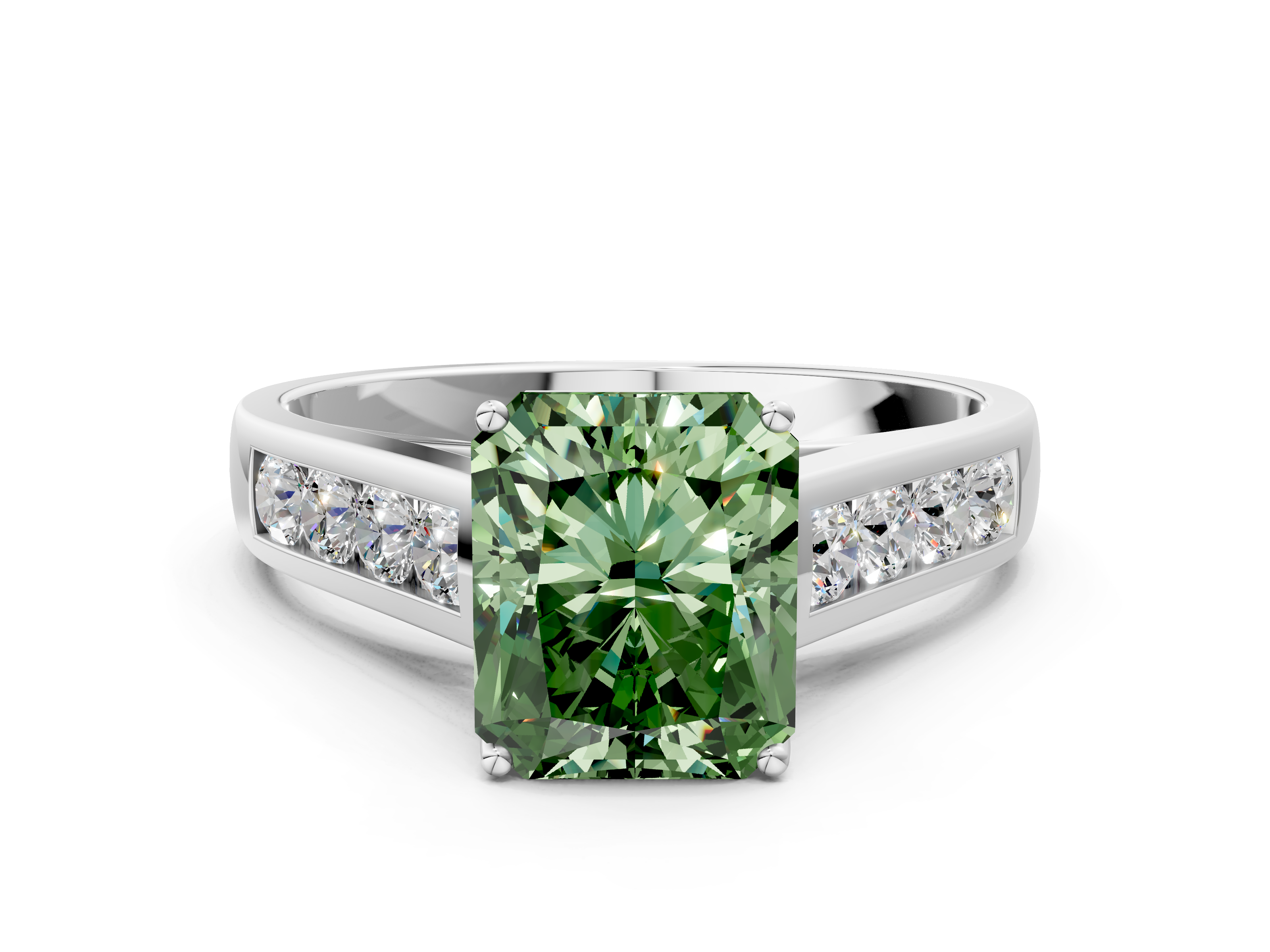 White gold Fancy Green Radiant  Brilliant Channel-Set Solitaire Ring with Four-Prong Setting_20