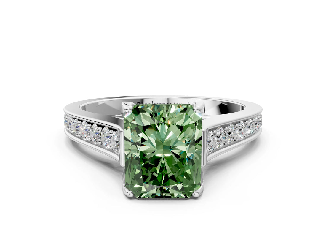White gold Fancy Green Radiant  Brilliant Cut Diamond Engagement Ring with Pavé Band and Four-Prong Setting_72