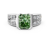 White gold Fancy Green Radiant  Brilliant Diamond Channel Set Wide Band Ring with Bezel Setting_20