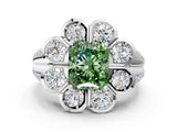 White gold Fancy Green Radiant  Brilliant Flower Halo Diamond Split Shank Ring_118