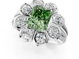 White gold Fancy Green Radiant  Brilliant Flower Halo Diamond Split Shank Ring_118