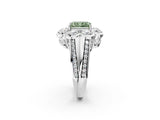White gold Fancy Green Radiant  Brilliant Flower Halo Diamond Split Shank Ring_119