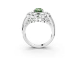 White gold Fancy Green Radiant  Brilliant Flower Halo Diamond Split Shank Ring_121