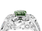 White gold Fancy Green Radiant  Brilliant Flower Halo Diamond Split Shank Ring_121