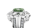 White gold Fancy Green Radiant  Brilliant Flower Halo Diamond Split Shank Ring_122