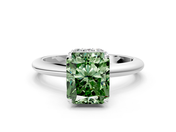 Platinum Fancy Green Radiant  Brilliant Solitaire Engagement Ring with Six-Prong Setting and Classic Band