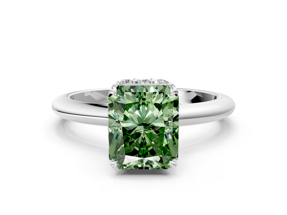 White gold Fancy Green Radiant  Brilliant Solitaire Engagement Ring with Six-Prong Setting and Classic Band_20
