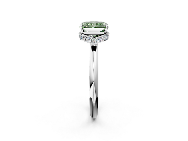 Platinum Fancy Green Radiant  Brilliant Solitaire Engagement Ring with Six-Prong Setting and Classic Band