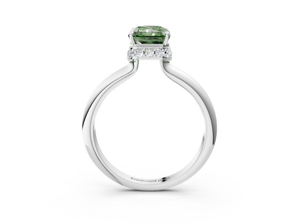 Platinum Fancy Green Radiant  Brilliant Solitaire Engagement Ring with Six-Prong Setting and Classic Band
