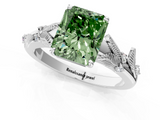 White gold Fancy Green Radiant  Brilliant Solitaire with Leaf Motif Band and Four-Prong Setting_59
