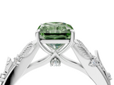 White gold Fancy Green Radiant  Brilliant Solitaire with Leaf Motif Band and Four-Prong Setting_65
