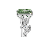 White gold Fancy Green Radiant  Brilliant Solitaire with Leaf Motif Band and Four-Prong Setting_66