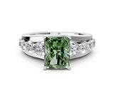 White gold Fancy Green Radiant  Brilliant Solitaire with Side Stones on a Pave Band and Four-Prong Setting_24