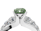 White gold Fancy Green Radiant  Brilliant Solitaire with Side Stones on a Pave Band and Four-Prong Setting_64