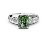 White gold Fancy Green Radiant  Brilliant Solitaire with Side Stones on a Pave Band and Four-Prong Setting_90