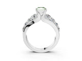 White gold Fancy Green Radiant  Brilliant Solitaire with Side Stones on a Pave Band and Four-Prong Setting_93