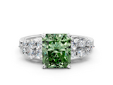 White gold Fancy Green Radiant  Cluster Diamond Engagement Ring with Pavé Band and Four-Prong Setting_63