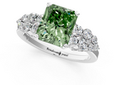 White gold Fancy Green Radiant  Cluster Diamond Engagement Ring with Pavé Band and Four-Prong Setting_64