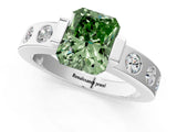 White gold Fancy Green Radiant Cut Brilliant Channel-Set Diamond Ring with Bezel Prong Setting_1