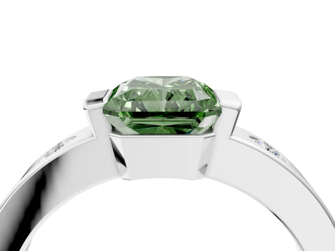 White gold Fancy Green Radiant Cut Brilliant Channel-Set Diamond Ring with Bezel Prong Setting_16
