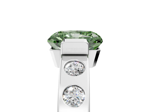 White gold Fancy Green Radiant Cut Brilliant Channel-Set Diamond Ring with Bezel Prong Setting_17
