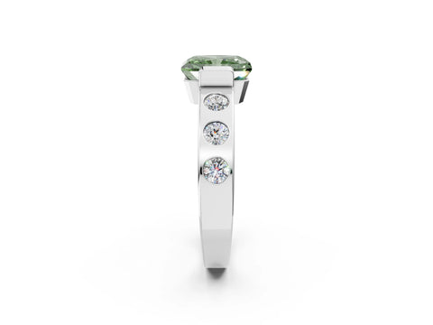 White gold Fancy Green Radiant Cut Brilliant Channel-Set Diamond Ring with Bezel Prong Setting_2