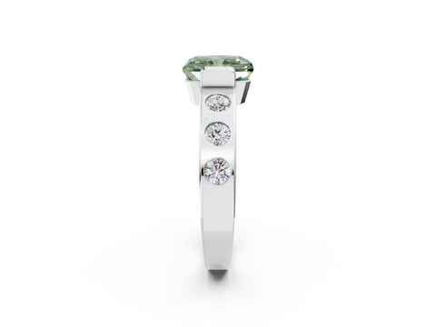 White gold Fancy Green Radiant Cut Brilliant Channel-Set Diamond Ring with Bezel Prong Setting_2