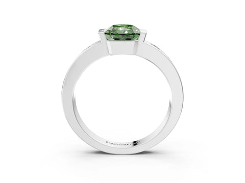White gold Fancy Green Radiant Cut Brilliant Channel-Set Diamond Ring with Bezel Prong Setting_3