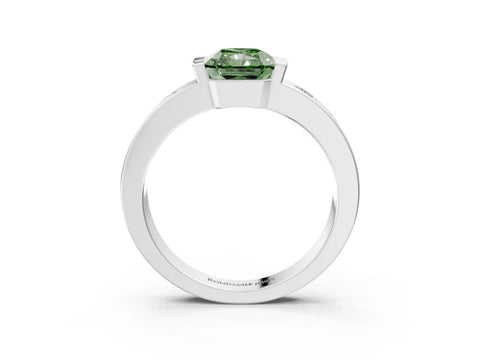 White gold Fancy Green Radiant Cut Brilliant Channel-Set Diamond Ring with Bezel Prong Setting_3