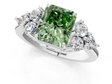 White gold Fancy Green Radiant Cut Brilliant Diamond Cluster Accent Solitaire Ring with Prong Setting_13