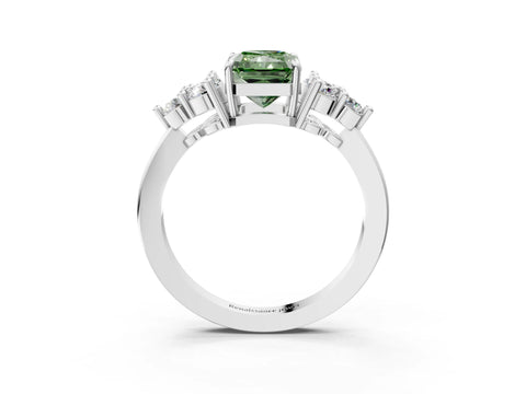 White gold Fancy Green Radiant Cut Brilliant Diamond Cluster Accent Solitaire Ring with Prong Setting_15