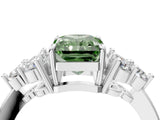 White gold Fancy Green Radiant Cut Brilliant Diamond Cluster Accent Solitaire Ring with Prong Setting_16